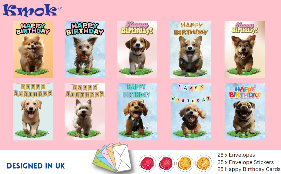 28 Happy Birthday Cards assortment, box multipack of 28, extra 2 cards for free